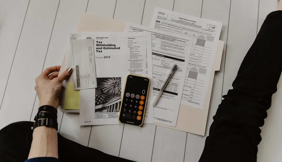 Tax documents and a calculator representing the high-consideration category served by Optima Tax Relief