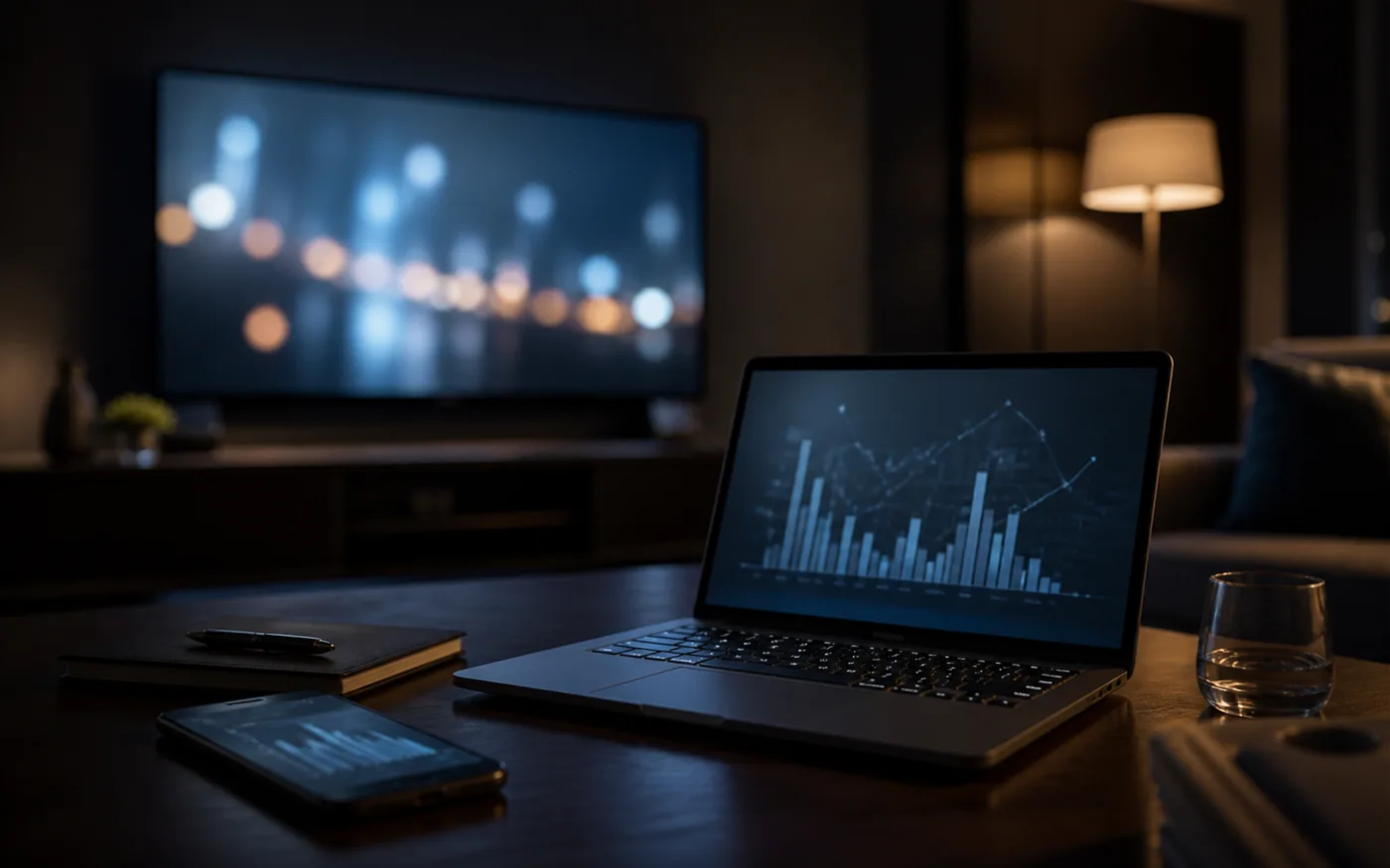 Laptop and smartphone measuring digital response from broadcast television